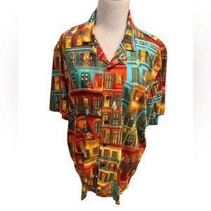 Bayou Wear Shirt Men's Large New Orleans Jazz Festival 100% Rayon Made in USA